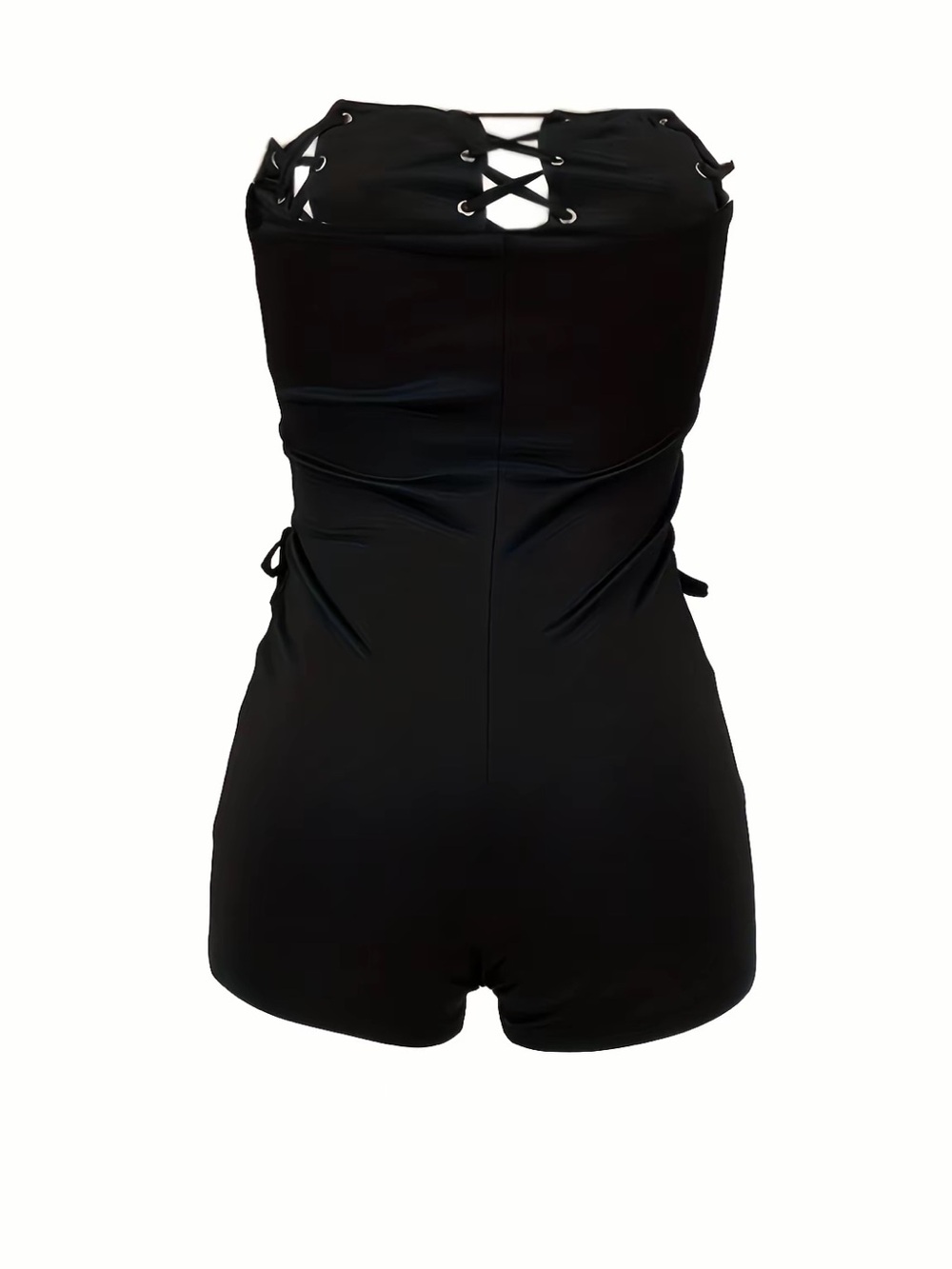 Black Lace-Up Strapless Romper - Picture 3 of 7